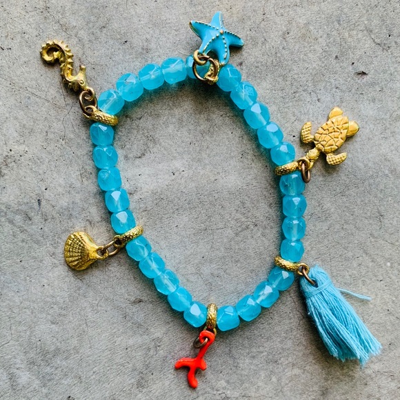 Jewelry - Aqua Blue Beaded Sea Life Charm Bracelet Jewelry - Aqua Blue Beaded Sea Life Charm Bracelet